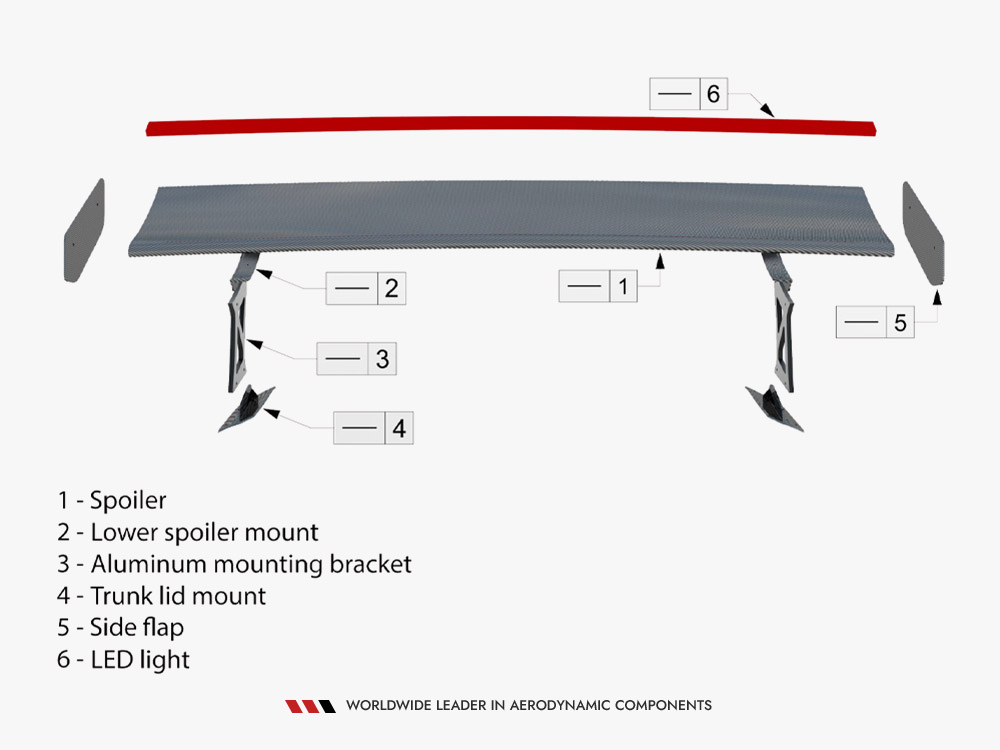 Carbon Spoiler With External Brackets Uprights + LED BMW M3 G80 / M340i G20 / 3 M-Pack G20 / 3 Standard G20 - 17 