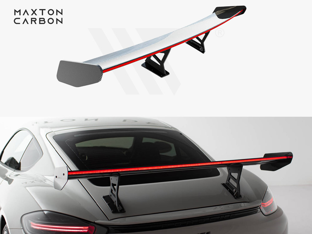 Carbon Spoiler With Internal Brackets Uprights V.1 + LED Porsche 718 Cayman GTS 982c - 1 