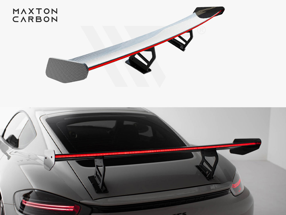 Carbon Spoiler With Internal Brackets Uprights V.2 + LED Porsche 718 Cayman GTS 982c - 1 